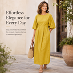 Women's Elegant Linen Maxi Dress | Relaxed Half Sleeve Summer Dress with Pockets, Soft Breathable Fabric for Everyday Casual Comfort & Timeless Style