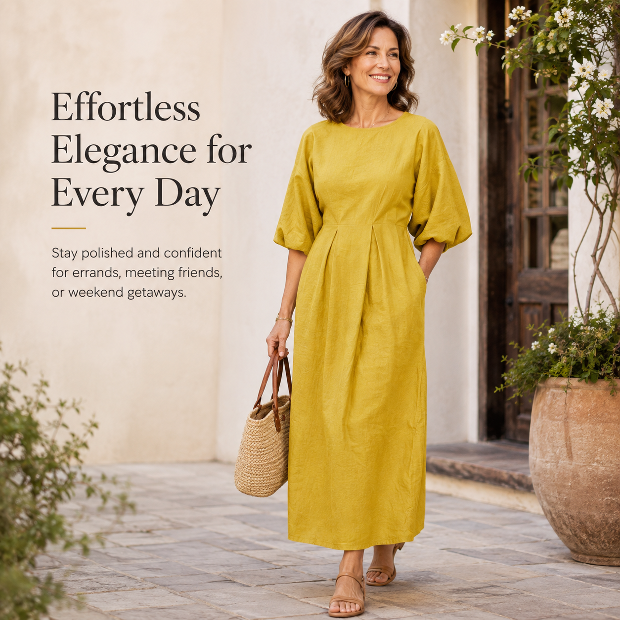 Women's Elegant Linen Maxi Dress | Relaxed Half Sleeve Summer Dress with Pockets, Soft Breathable Fabric for Everyday Casual Comfort & Timeless Style