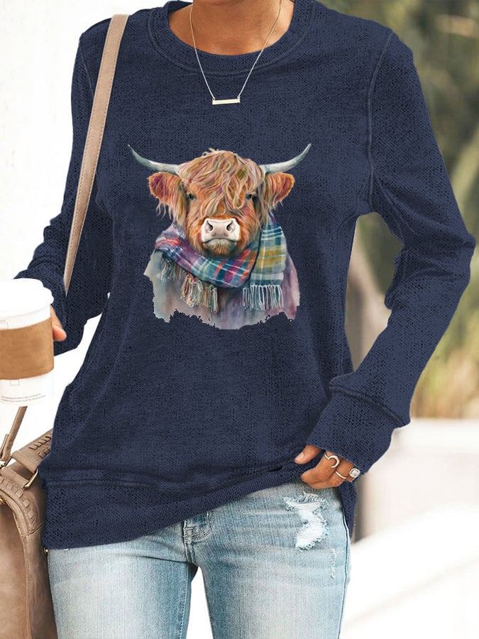 Women's West Highland Cow Print Long Sleeve Casual T-Shirt