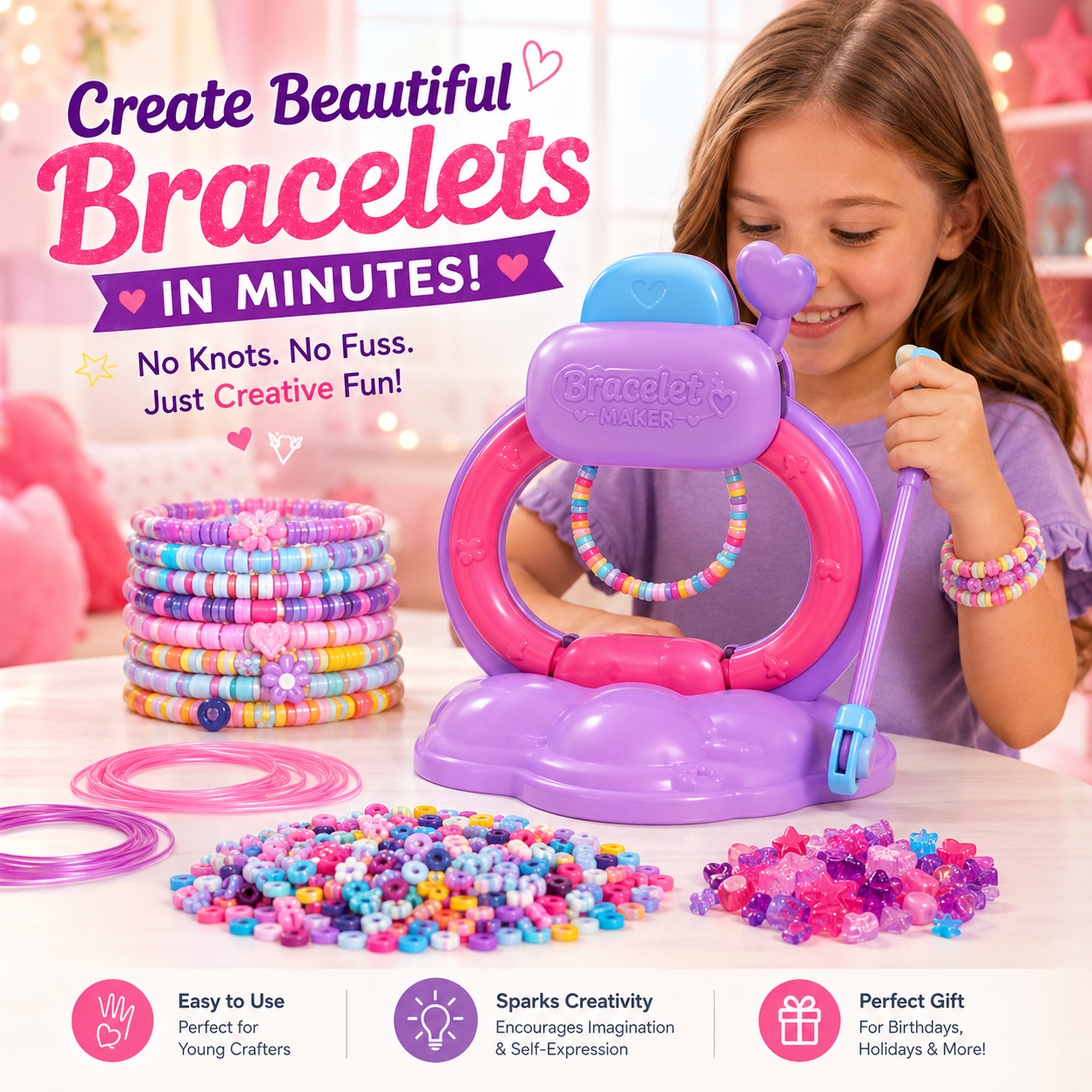 💖 Cool Maker Bracelet Maker Kit – DIY Friendship Bracelet Machine with 1200+ Colorful Beads | Creative Jewelry Craft Gift for Girls 5+