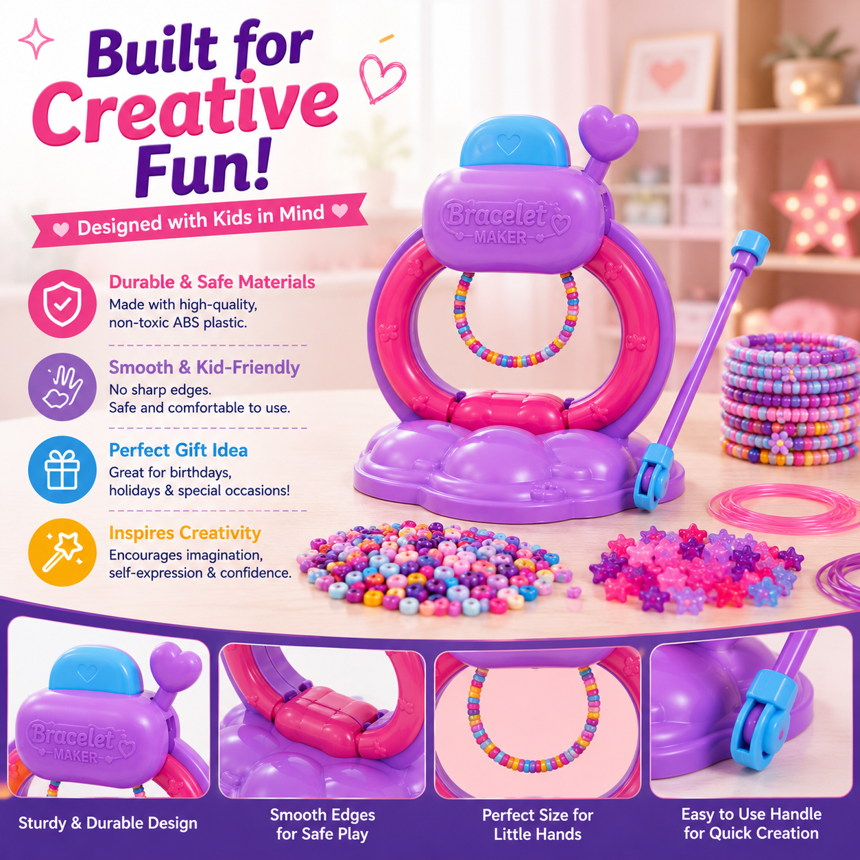 💖 Cool Maker Bracelet Maker Kit – DIY Friendship Bracelet Machine with 1200+ Colorful Beads | Creative Jewelry Craft Gift for Girls 5+