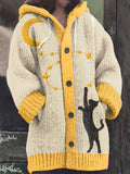 Women's Vintage Cute Cat Print Knitted Hooded Cardigan