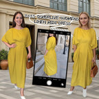 Women's Elegant Linen Maxi Dress | Relaxed Half Sleeve Summer Dress with Pockets, Soft Breathable Fabric for Everyday Casual Comfort & Timeless Style