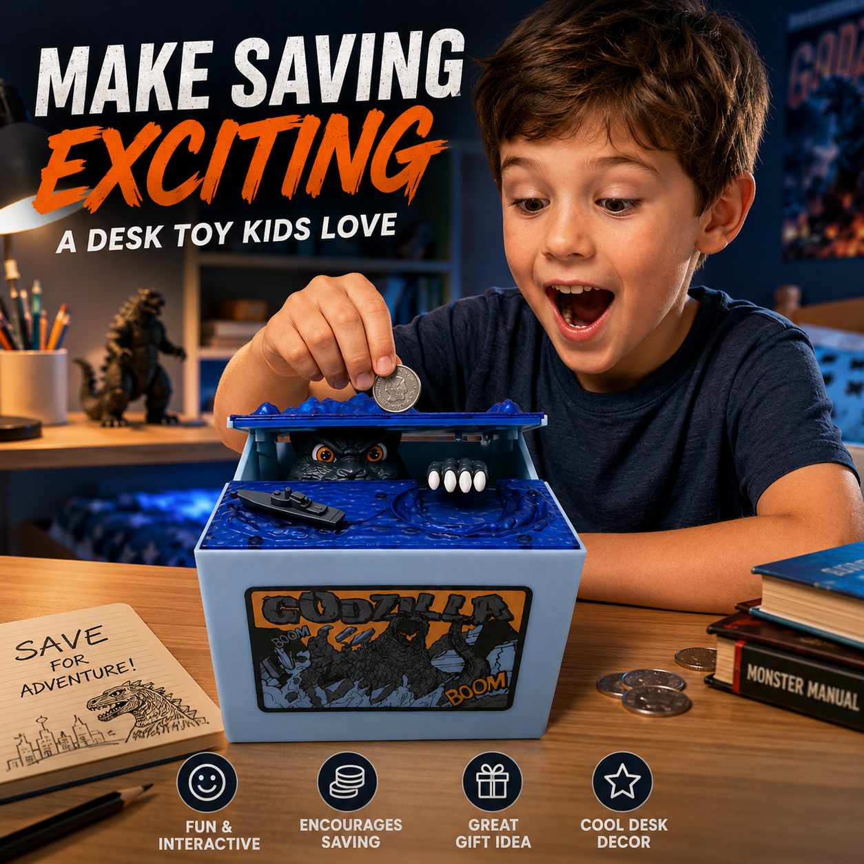 🦖 Interactive Monster Coin Bank – Fun Coin-Stealing Money Box for Kids & Monster Fans