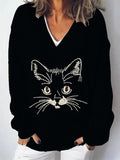 Women's Cat  Print Casual Long Sleeve Sweater