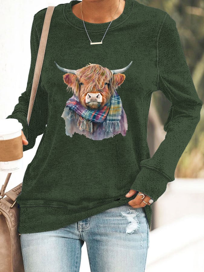 Women's West Highland Cow Print Long Sleeve Casual T-Shirt
