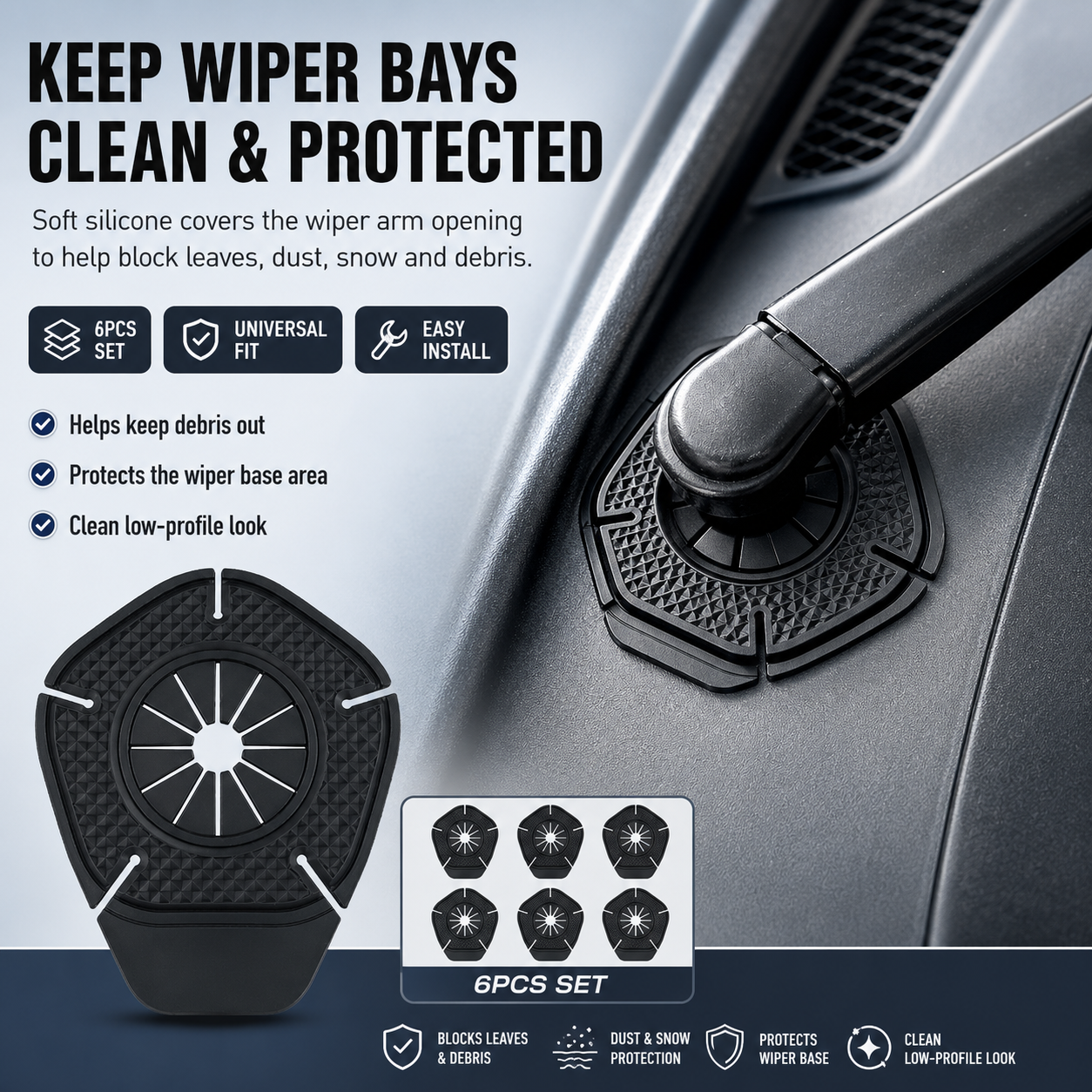 🚗 6PCS Wiper Arm Hole Protector – Silicone Dust Cover for Cars, SUVs & Trucks