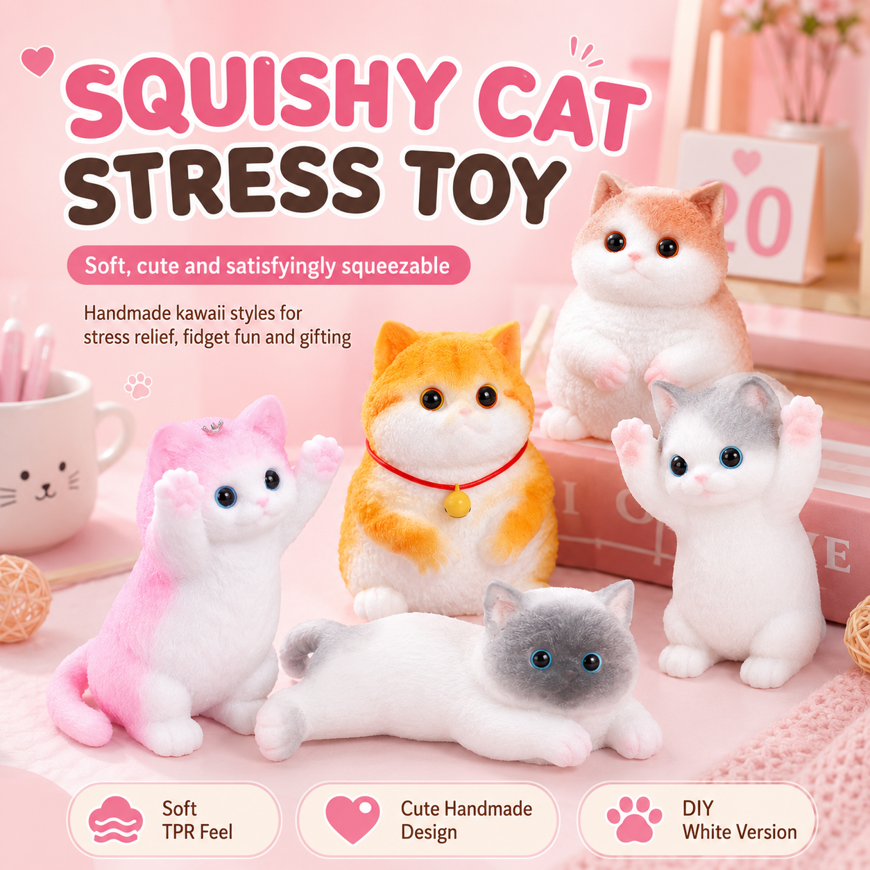 🐱 Squishy Cat & Dog Set – Cute DIY Squeeze Toy, Autism Stress Relief