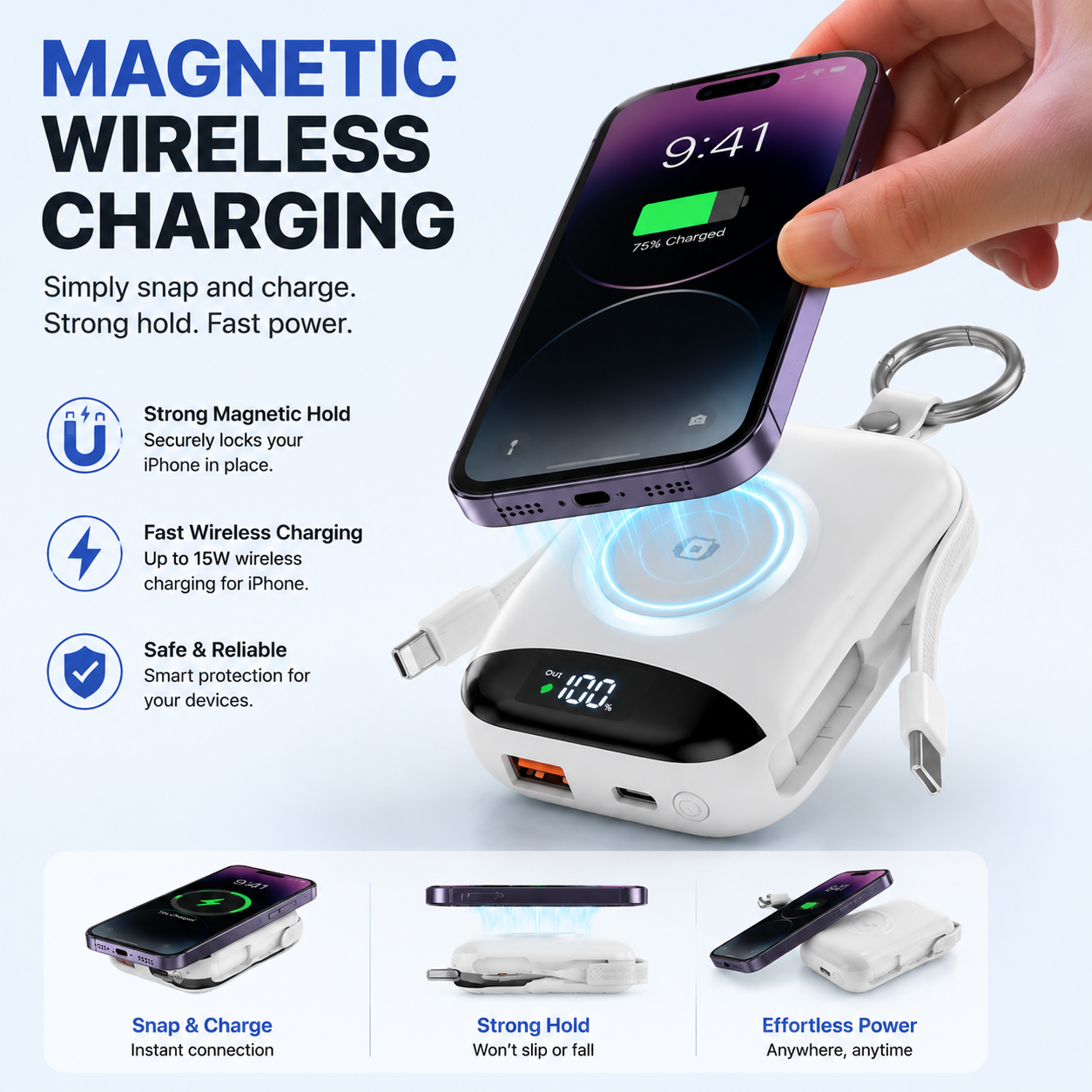 🔋 50% OFF | 10,000mAh 3-In-1 Magnetic Power Bank – Charge Phone, Watch & Earbuds Anywhere