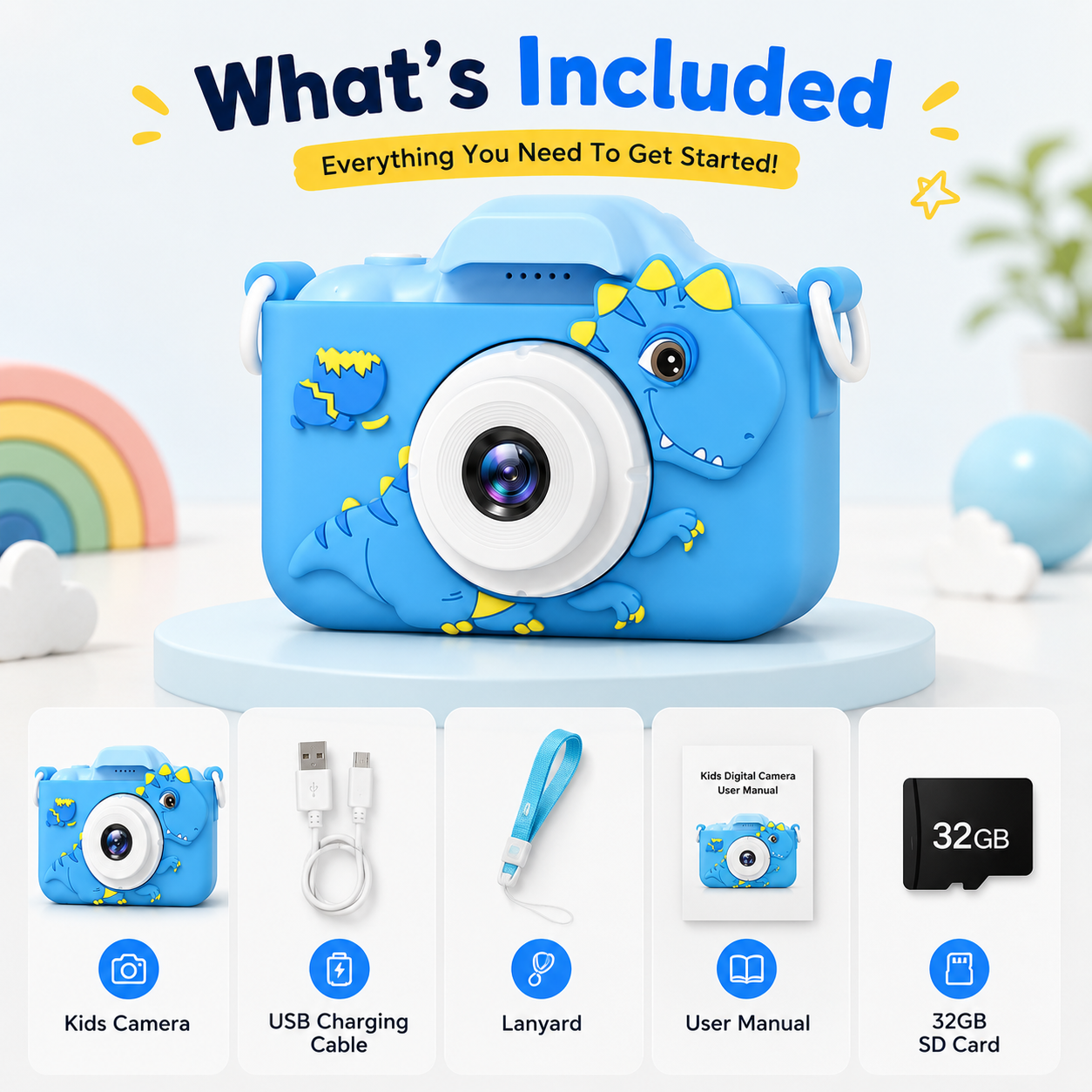 🔥📸 Kids Digital Camera with Selfie Mode – 1080P HD Rechargeable Camera, Cute Silicone Case, 32GB Card Included | Best Birthday & Christmas Gift for Kids Ages 3-12
