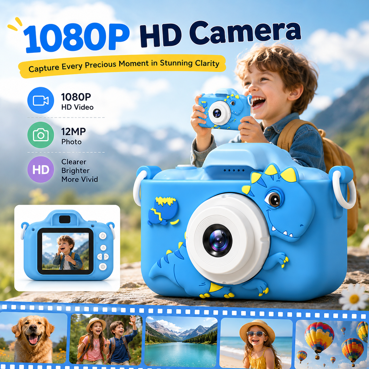 🔥📸 Kids Digital Camera with Selfie Mode – 1080P HD Rechargeable Camera, Cute Silicone Case, 32GB Card Included | Best Birthday & Christmas Gift for Kids Ages 3-12