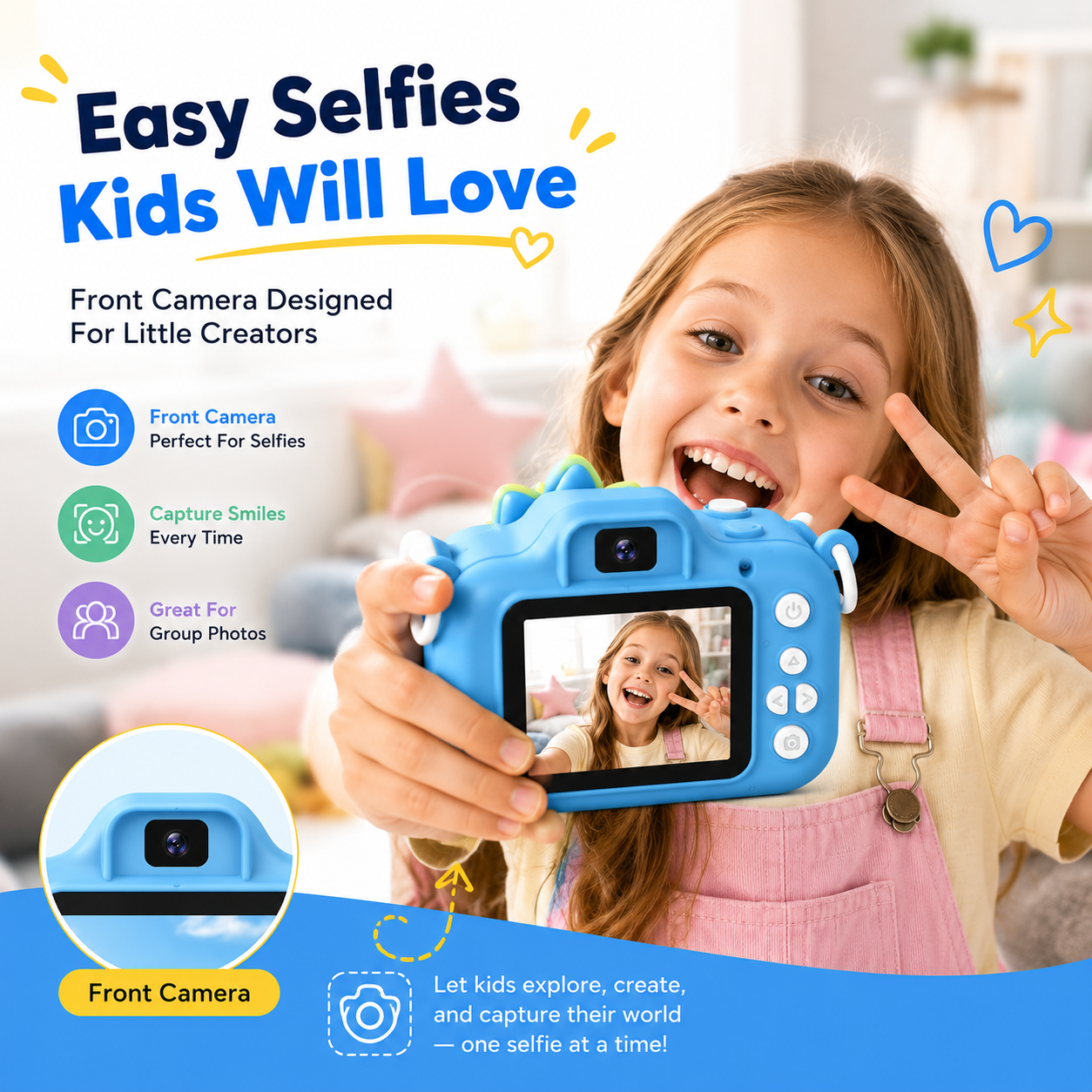 🔥📸 Kids Digital Camera with Selfie Mode – 1080P HD Rechargeable Camera, Cute Silicone Case, 32GB Card Included | Best Birthday & Christmas Gift for Kids Ages 3-12