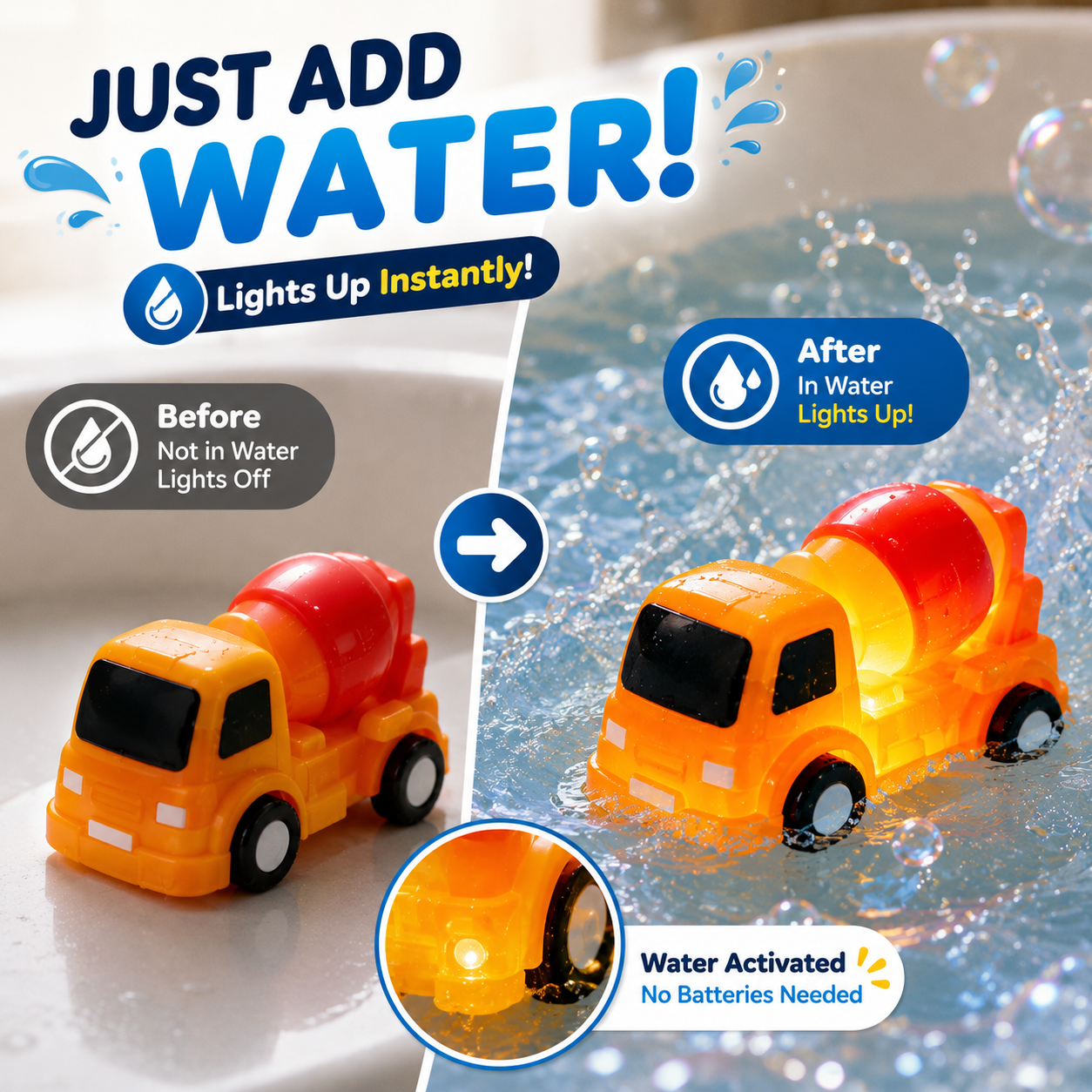 🚗 6PCS Does your little one hate bath time? Watch the smiles light up in seconds! ✨