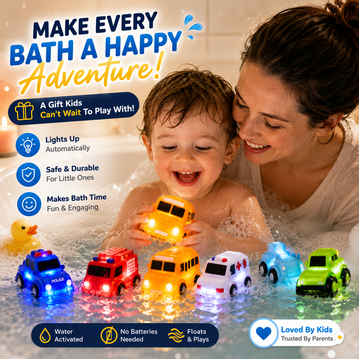 🚗 6PCS Does your little one hate bath time? Watch the smiles light up in seconds! ✨