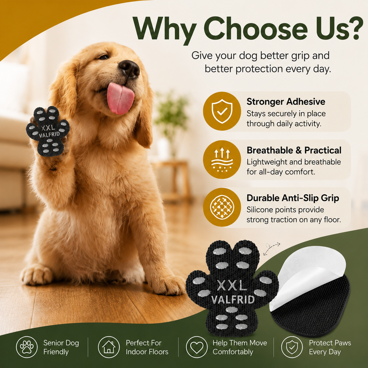 🐾 Anti-Slip Dog Paw Grip Pads – 6Sets 24Pcs Self-Adhesive Traction Protectors