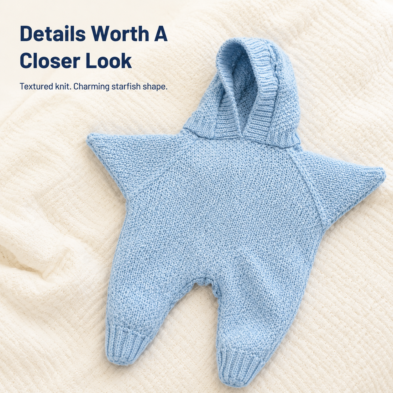 ⭐ Baby Starfish Knitted Romper – Adorable Hooded Photo Outfit