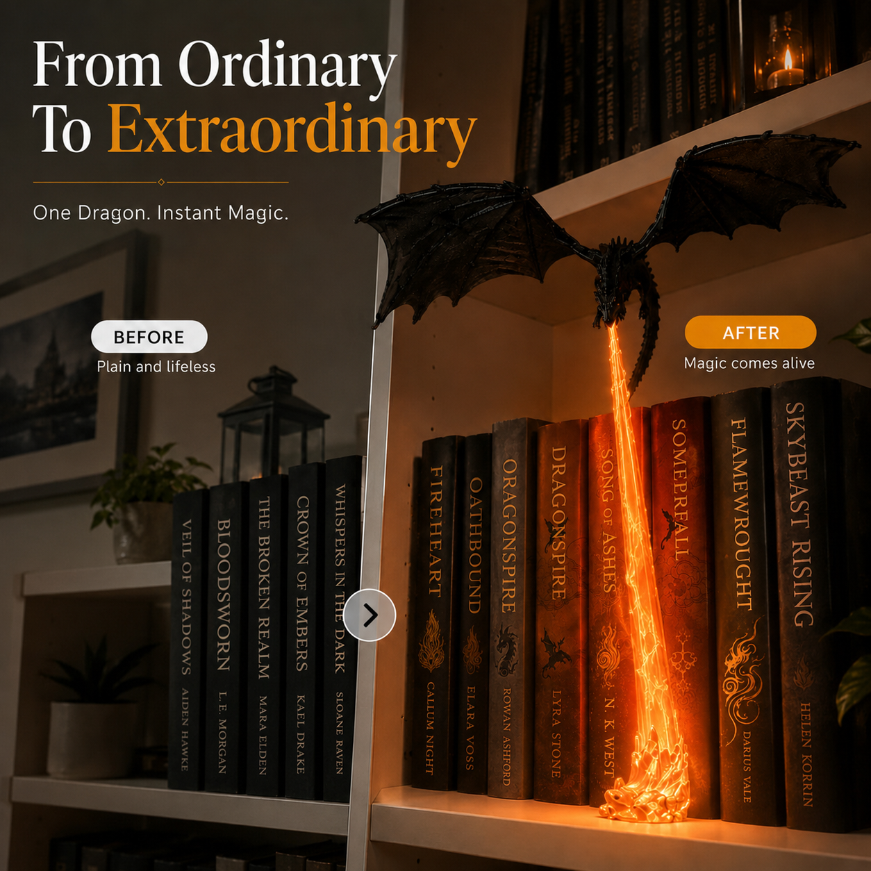 🐉 Fire-Breathing Dragon Bookshelf Light – Bring Fantasy to Life