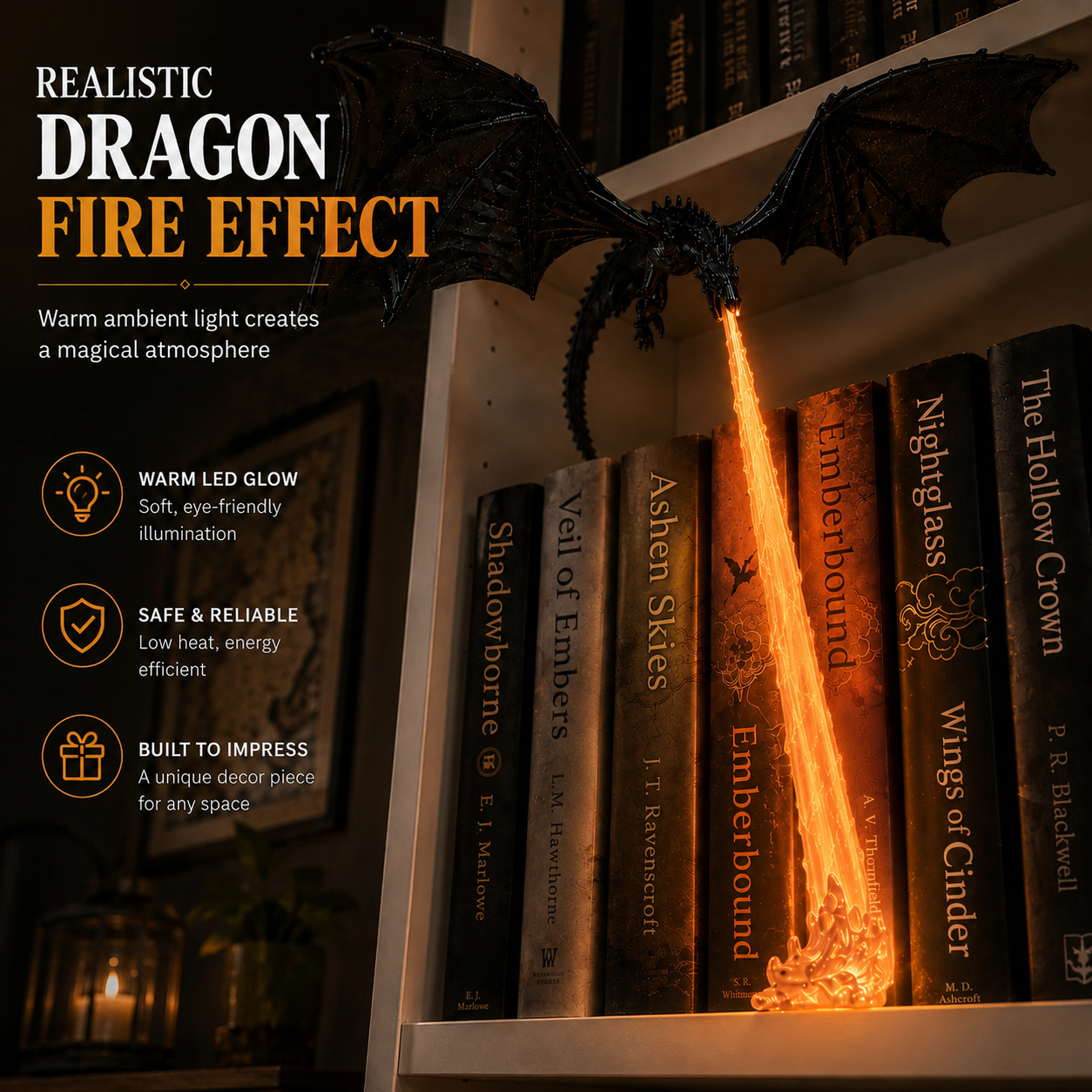 🐉 Fire-Breathing Dragon Bookshelf Light – Bring Fantasy to Life
