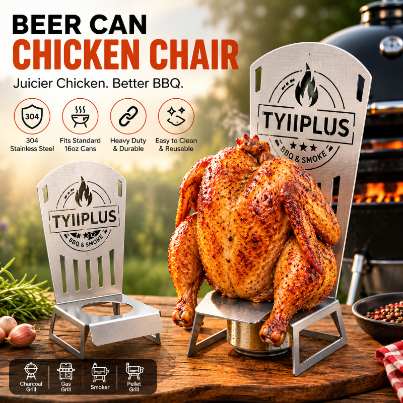 Beer Can Chicken Chair – Heavy Duty 304 Stainless Steel BBQ Roaster Stand for 16oz Beer Cans